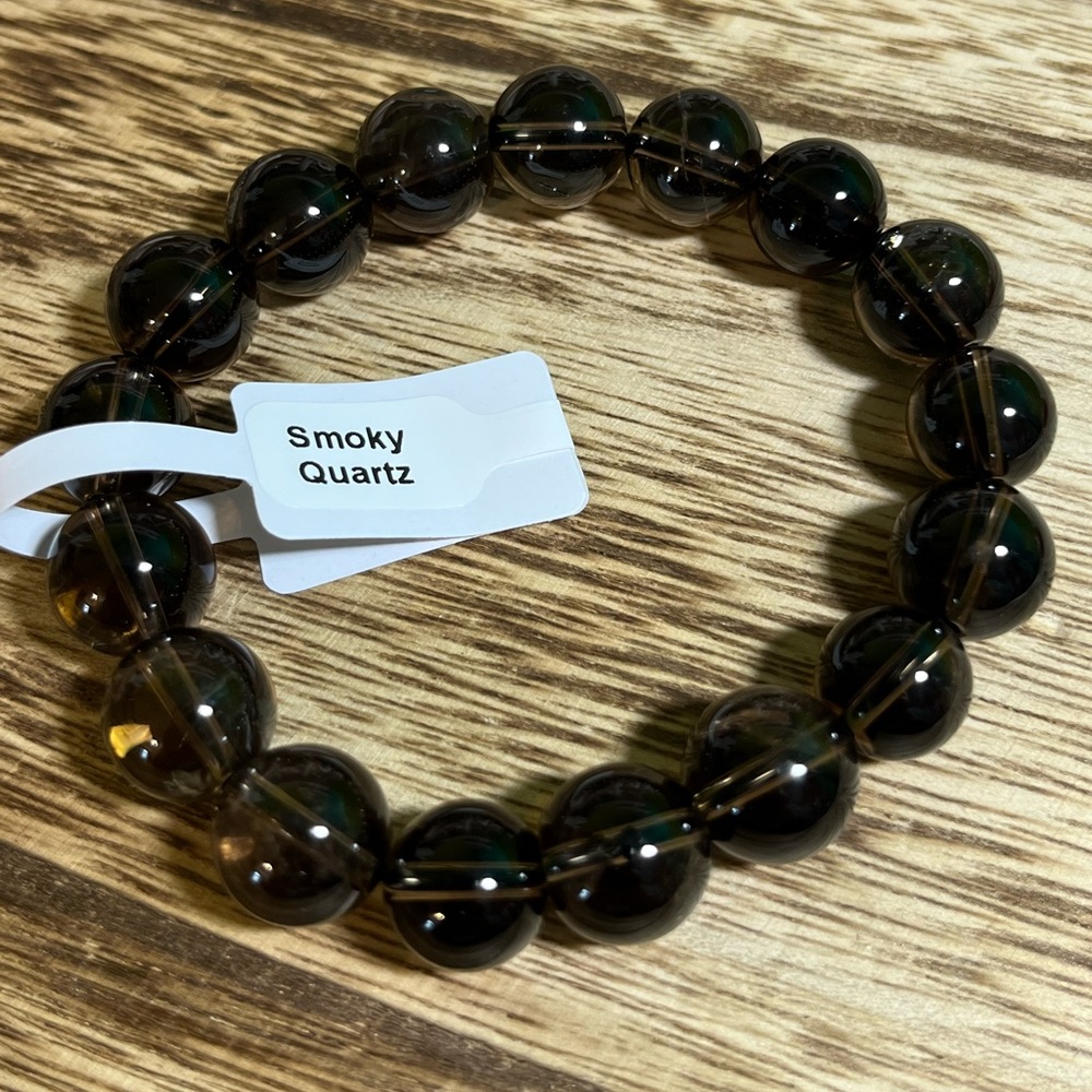 12mm High Quality Smoky Quartz Healing Crystal Stretch Bracelet